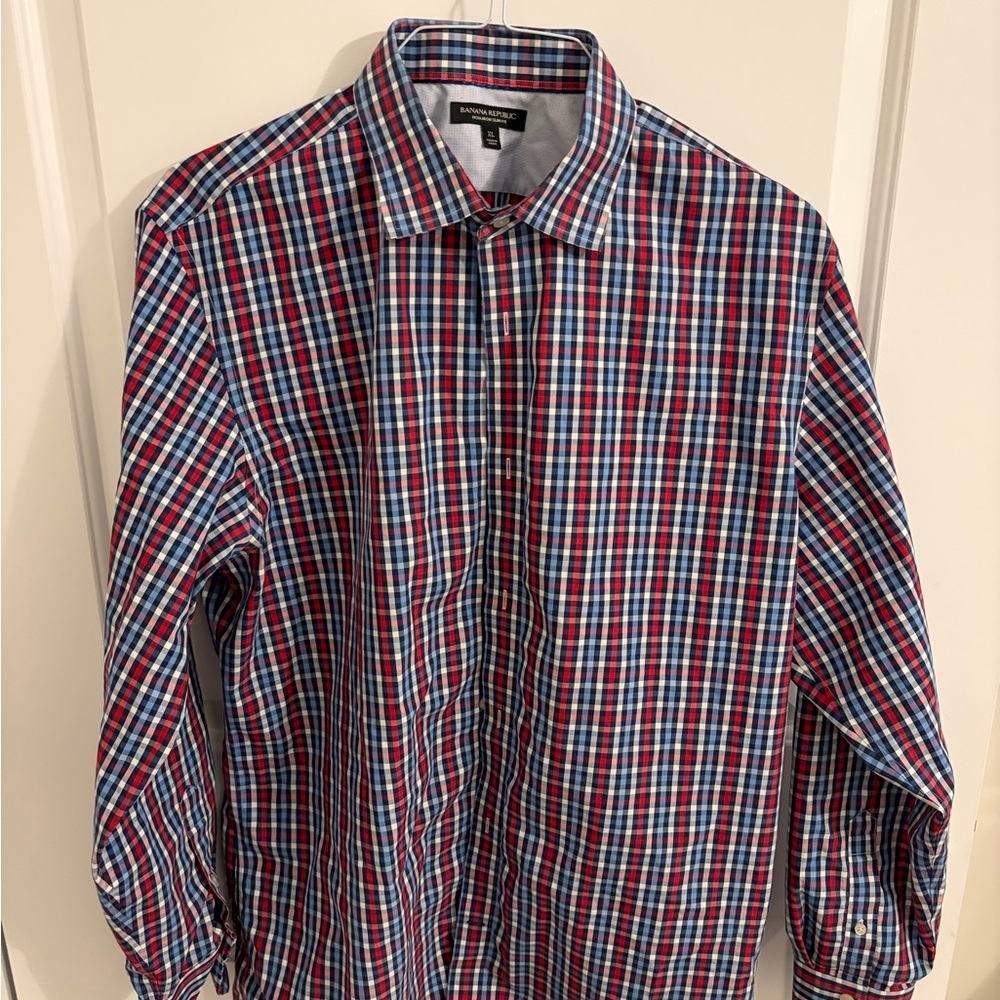 Banana Republic Men's Checkered Shirt - Red, Blue, White